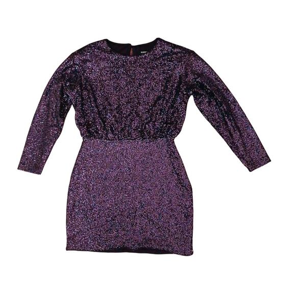 Sequins Strong Shoulder Mini Dress M Purple Holiday Party New Year Sparkle Shiny - Picture 3 of 16